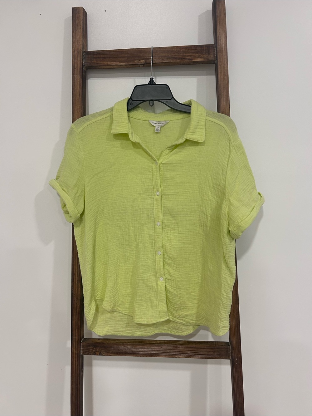 Lucky Brand Cotton Gauze Button Front Shirt - Lime Green
